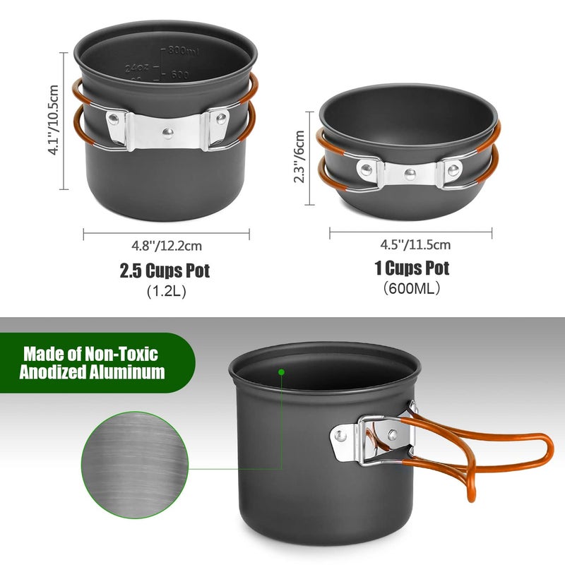 Odoland 8pcs Camping Cookware Mess Kit, Camping Pot and Pan Set with Mini Backpacking Stove, Stainless Steel Cup, Spork and Tank Bracket, Cooking Gear for Outdoor, Hiking, Picnic, Campfire, Red - Image 3