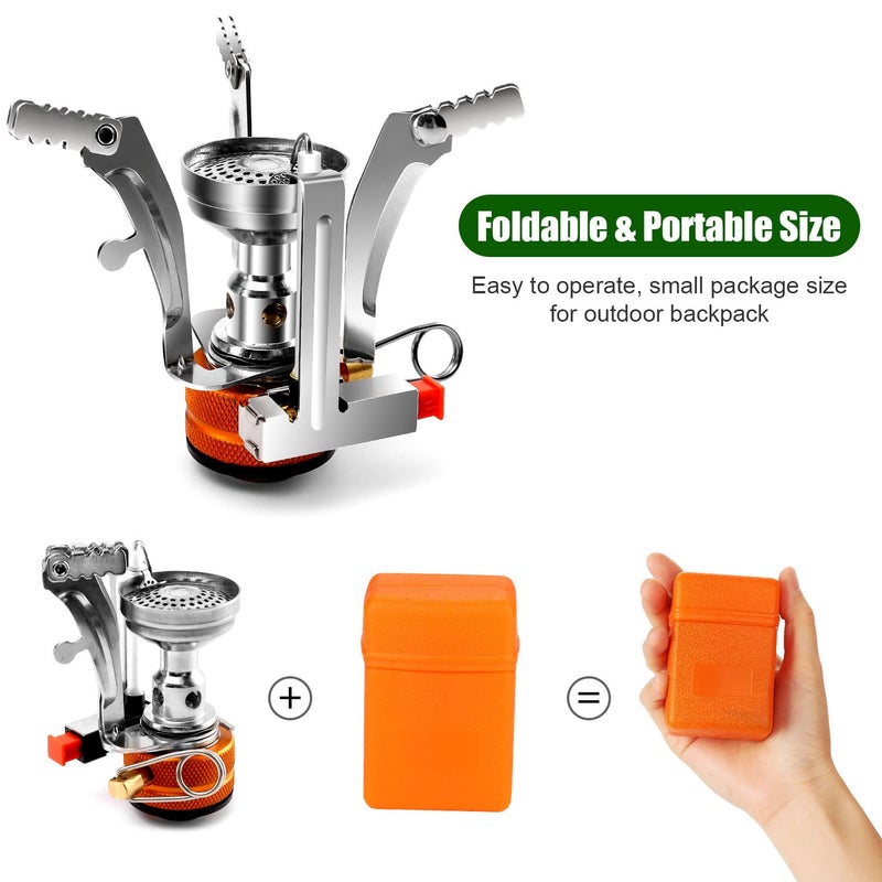 Odoland 8pcs Camping Cookware Mess Kit, Camping Pot and Pan Set with Mini Backpacking Stove, Stainless Steel Cup, Spork and Tank Bracket, Cooking Gear for Outdoor, Hiking, Picnic, Campfire, Red - Image 4