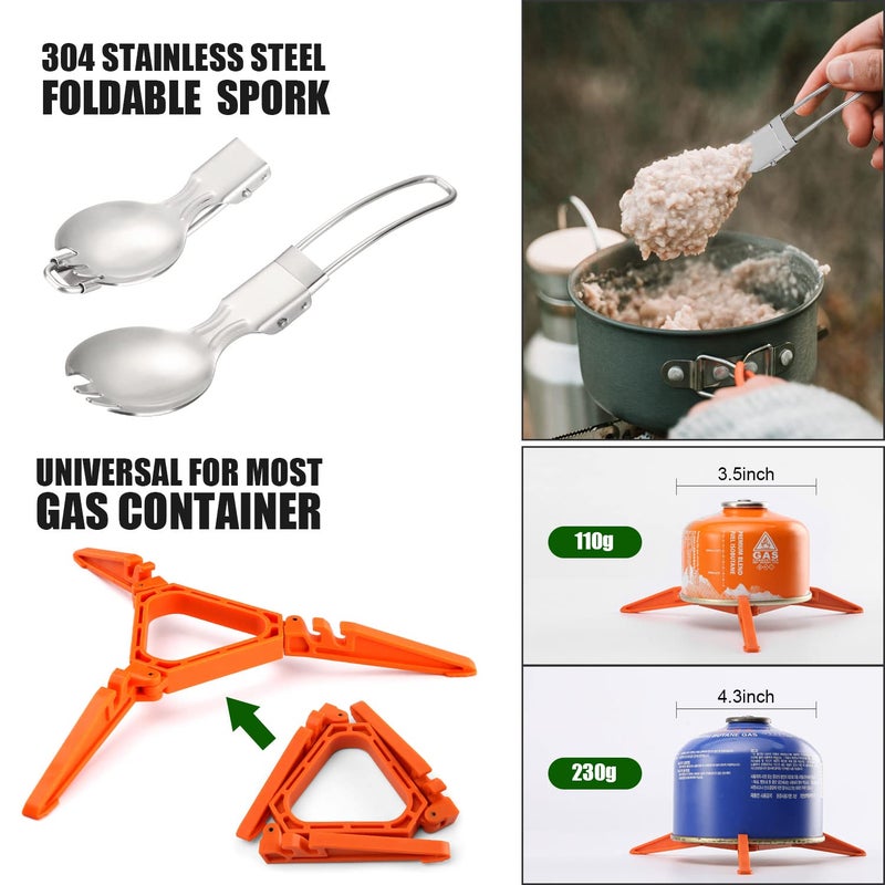Odoland 8pcs Camping Cookware Mess Kit, Camping Pot and Pan Set with Mini Backpacking Stove, Stainless Steel Cup, Spork and Tank Bracket, Cooking Gear for Outdoor, Hiking, Picnic, Campfire, Red - Image 5