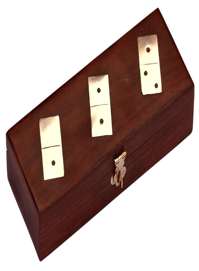 Timber Revival Co Wooden Domino Block Set for Kids Educational and Learning Activity Game Play in Handmade Wooden Box with Brass Dominoes Dice Blocks Inlay Size 8x3x2 Inches. - Image 1