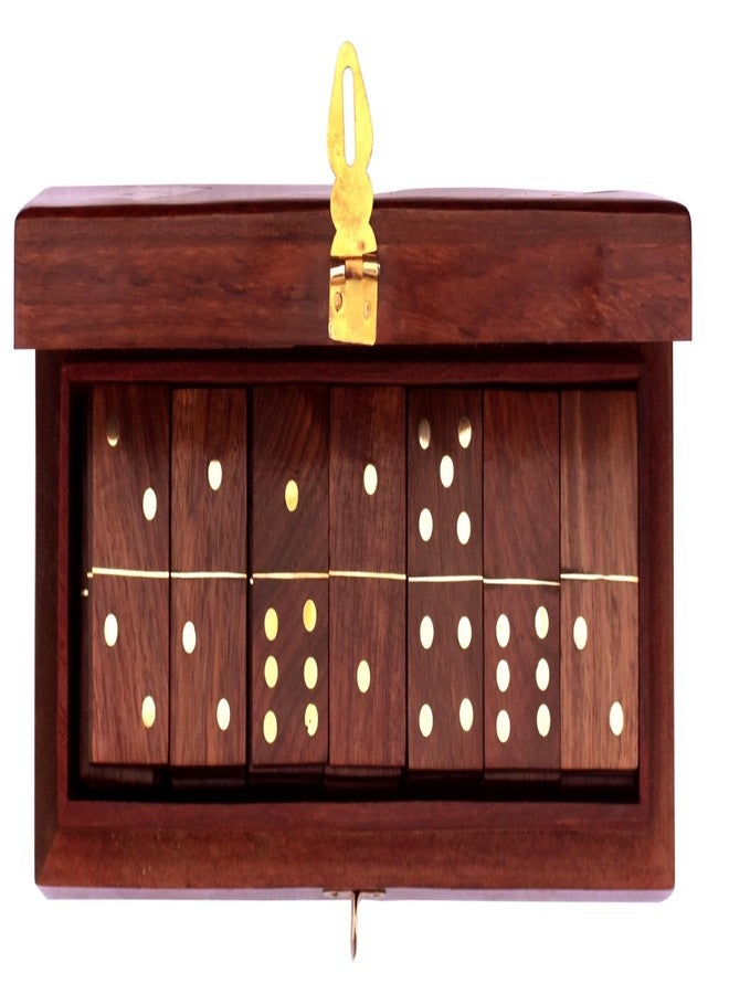 Timber Revival Co Wooden Domino Block Set for Kids Educational and Learning Activity Game Play in Handmade Wooden Box with Brass Dominoes Dice Blocks Inlay Size 8x3x2 Inches. - Image 2