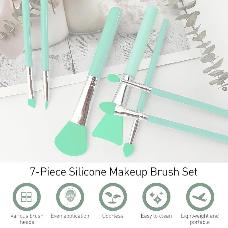 BURRDOFF BURRDOFF 7 Pcs Mint Green Silicone Makeup Brush Set with Leather Pouch Facial Mask Eyeliner Eyebrow Eye Shadow Cream Makeup Lip UV Resin Epoxy Art Crafting - Image 4