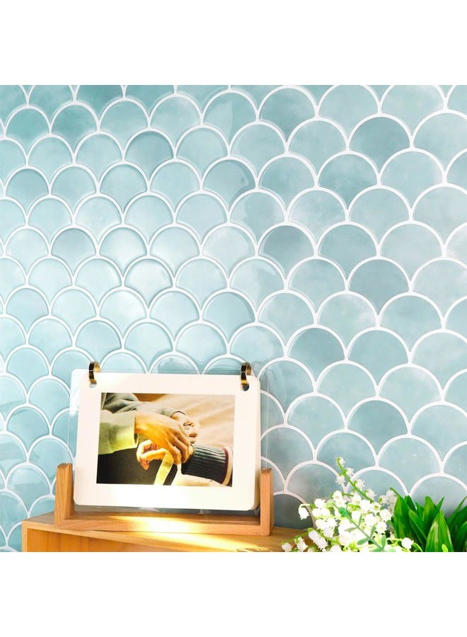 AdoDecor Peel and Stick Tile for Kitchen Backsplash, Grand Fish Scale Fan Shape Stick on Tiles, Self Adhesive Backsplash Tiles (Blue). - Image 2