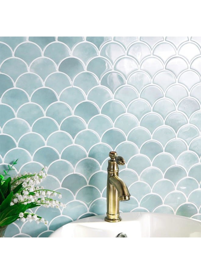 AdoDecor Peel and Stick Tile for Kitchen Backsplash, Grand Fish Scale Fan Shape Stick on Tiles, Self Adhesive Backsplash Tiles (Blue). - Image 3