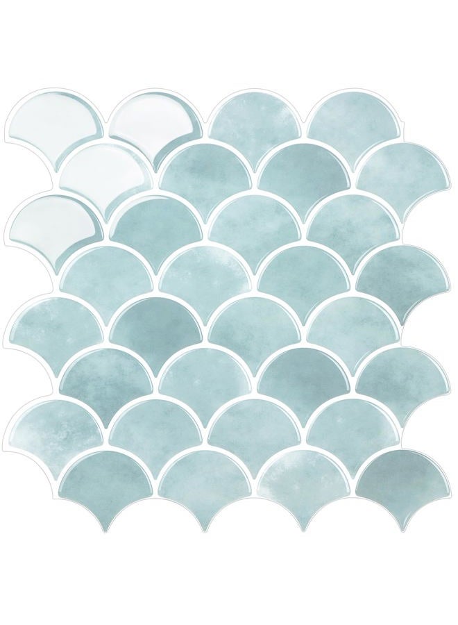 AdoDecor Peel and Stick Tile for Kitchen Backsplash, Grand Fish Scale Fan Shape Stick on Tiles, Self Adhesive Backsplash Tiles (Blue). - Image 1
