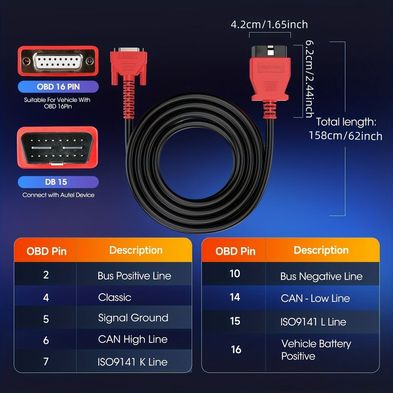 كابل تشخيص تسلسلي من OBD إلى 26 سنًا، 3 صفوف، بطول 6 أقدام لجهاز الفحص Autel MS908PRO MS906 905 908، نقل بيانات سريع، متوافق مع MS908P 909 919 وبرنامج Maxisys Elite، لا يحتاج إلى طاقة. - Image 3