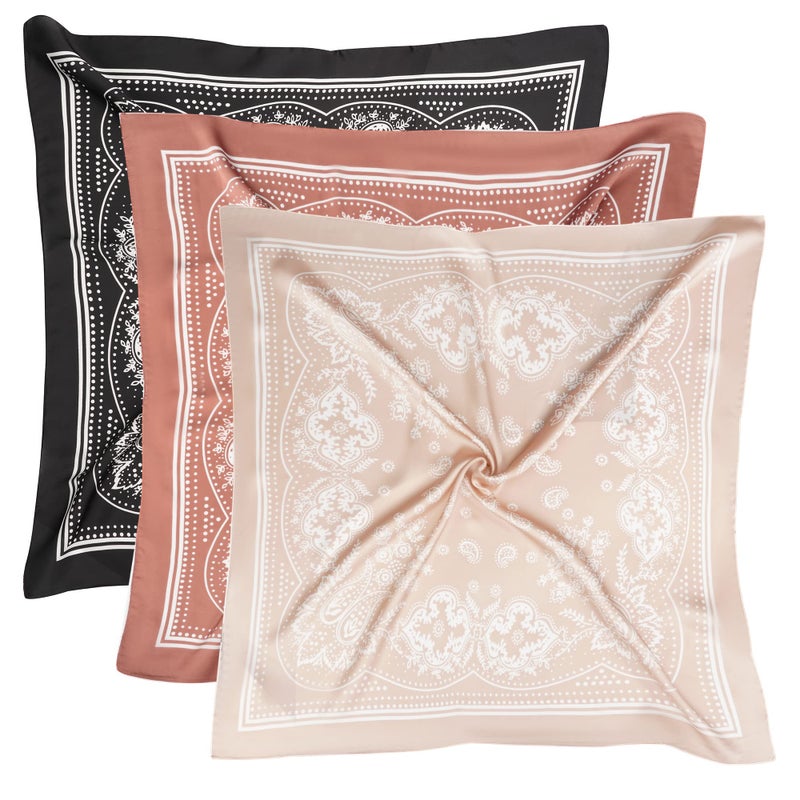 VANLINKER 3 Pcs 27.5 Inches Silk Head Scarf for Women Men Vintage Bandanas Satin Hair Scarf Silk Wrap Scarf Neckerchief Square Scarves VL9549 - Image 1