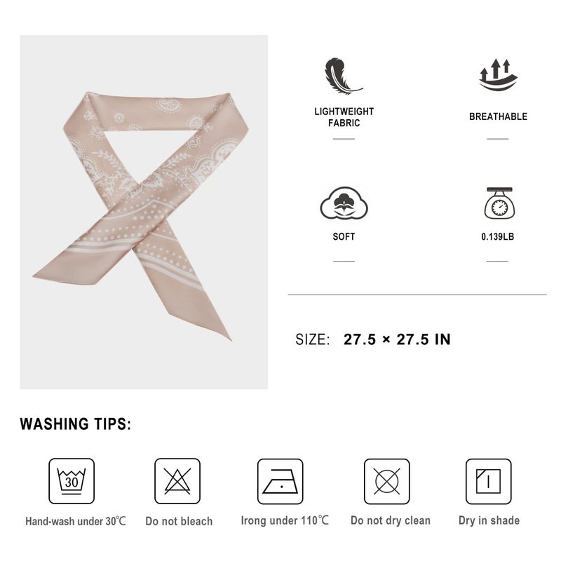 VANLINKER 3 Pcs 27.5 Inches Silk Head Scarf for Women Men Vintage Bandanas Satin Hair Scarf Silk Wrap Scarf Neckerchief Square Scarves VL9549 - Image 5