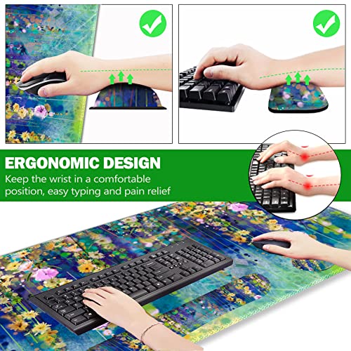 ARTSO Large Gaming Mouse Pad Set, Keyboard Wrist Rest Support + Mouse Wrist Cushion + Extended Mousepad + Coaster, 35x15.5in Multifunctional Desk Mat 4pcs, Oil Painting Flowers - Image 2