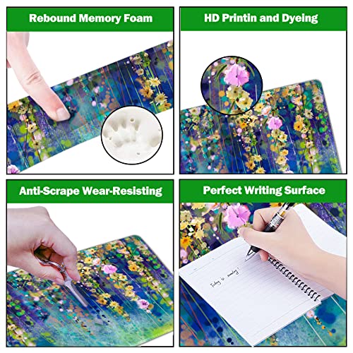 ARTSO Large Gaming Mouse Pad Set, Keyboard Wrist Rest Support + Mouse Wrist Cushion + Extended Mousepad + Coaster, 35x15.5in Multifunctional Desk Mat 4pcs, Oil Painting Flowers - Image 3