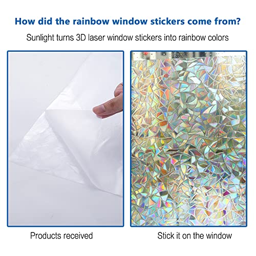 typumpkin Window Privacy Film, Rainbow Clings, 3D DecorativeVinyl, Stained Glass Decals, Static Cling Window Sticker Removable Non-Adhesive UV Blocking (17.5" x 78.7") - Image 2