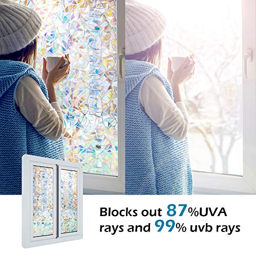 typumpkin Window Privacy Film, Rainbow Clings, 3D DecorativeVinyl, Stained Glass Decals, Static Cling Window Sticker Removable Non-Adhesive UV Blocking (17.5" x 78.7") - Image 5