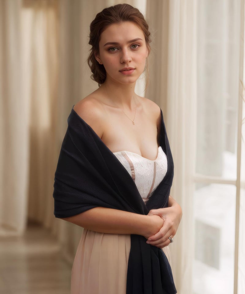 Achillea Soft Silky Pashmina Scarf for Women â€“ Shawl Wrap for Evening Dresses, Bridesmaids, Weddings & Everyday Wear (Black) - Image 2