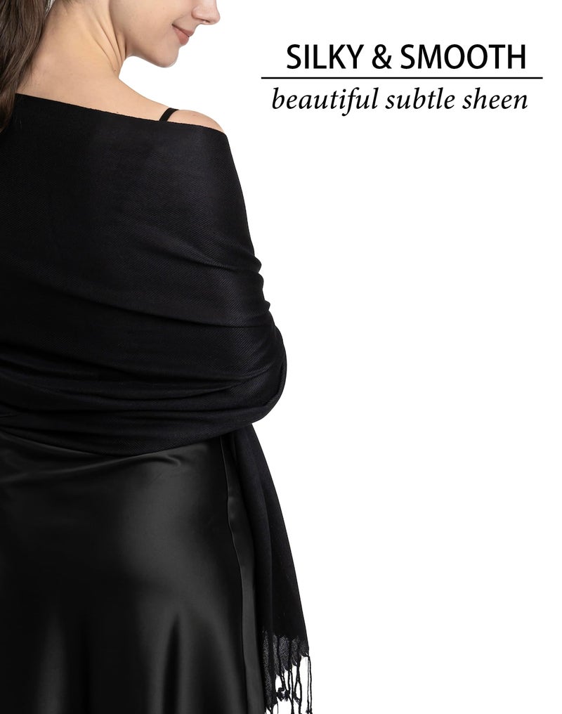 Achillea Soft Silky Pashmina Scarf for Women â€“ Shawl Wrap for Evening Dresses, Bridesmaids, Weddings & Everyday Wear (Black) - Image 5