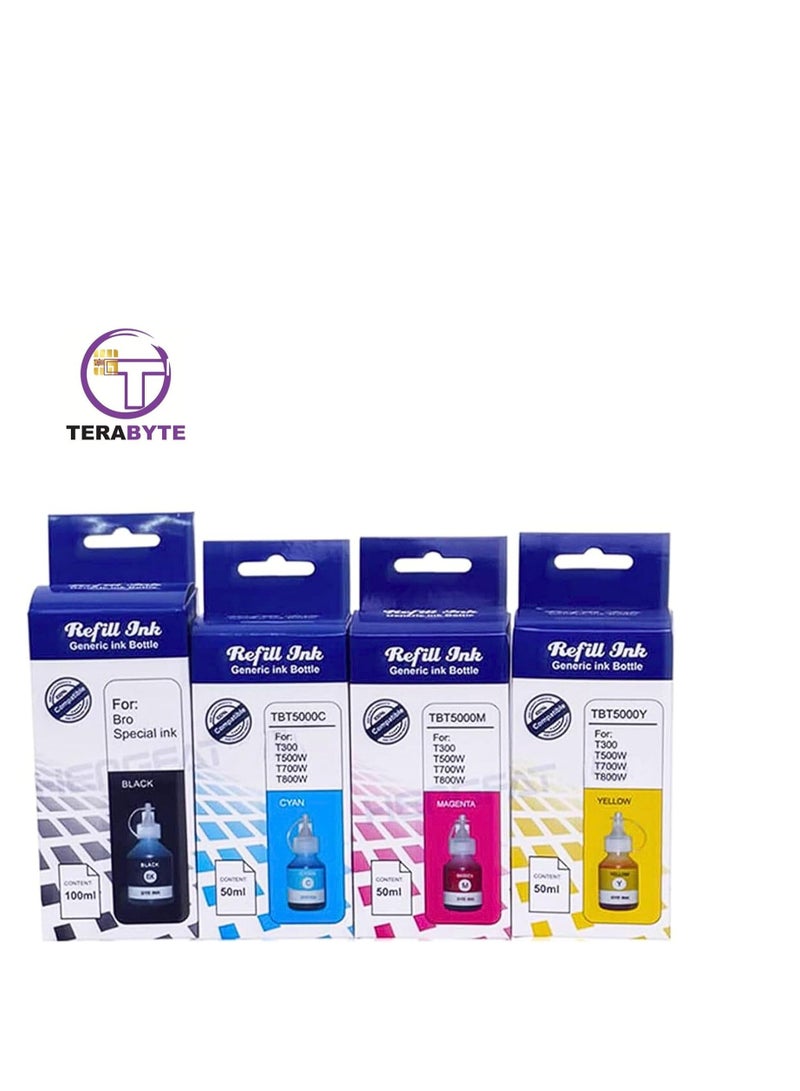 Terabyte BT6000 BT5000 Ink for Brother Ink Tank 4-Color (Black Cyan Magenta Yellow) Printers Refill for DCP - T300 T500W T700W T310 T510W T710W MFC - T800W T810W T910W T4500DW - Image 1