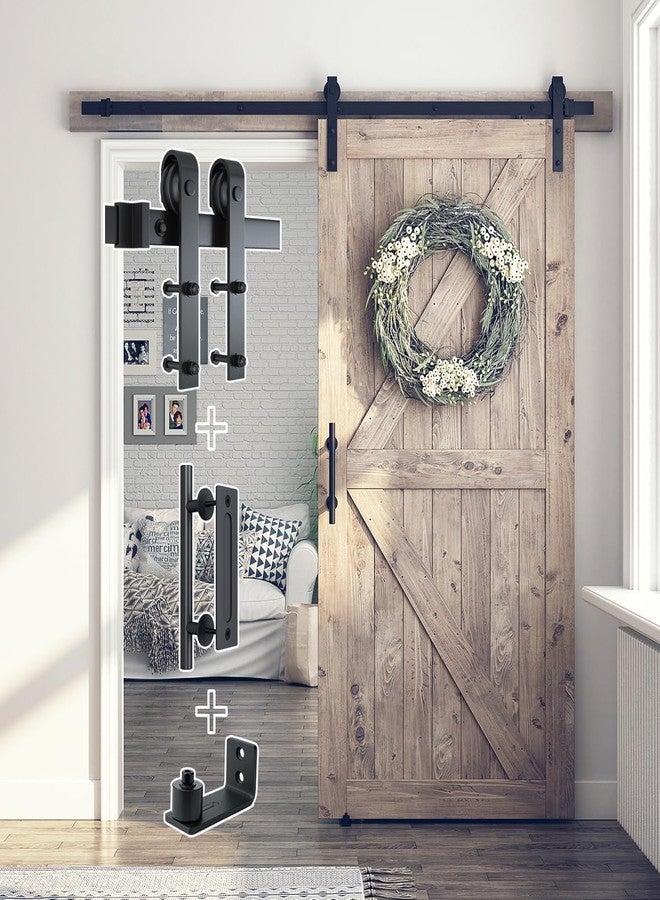 SMARTSTANDARD 6.8FT Sliding Barn Door Hardware Kit (Include 6.8ft Track Kit & Pull Handle Set & Floor Guide), Smoothly and Quietly, Easy to Install, Fit 36"-40" Wide Door Panel (J Shape) - Image 3