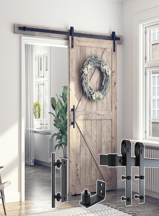 SMARTSTANDARD 6.8FT Sliding Barn Door Hardware Kit (Include 6.8ft Track Kit & Pull Handle Set & Floor Guide), Smoothly and Quietly, Easy to Install, Fit 36"-40" Wide Door Panel (J Shape) - Image 2