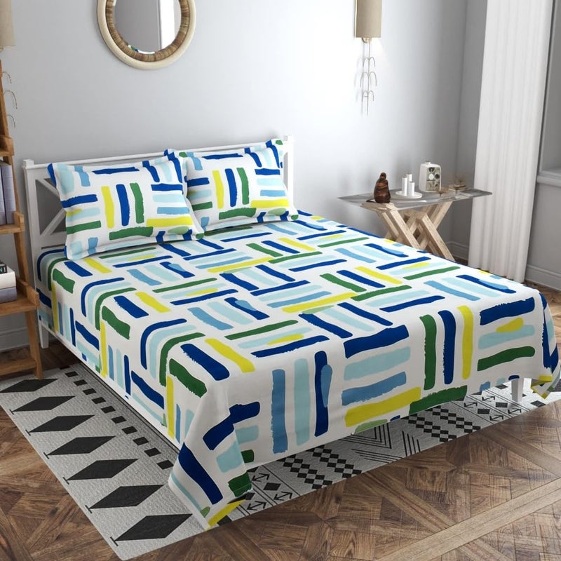 VAS COLLECTIONS Premium 3D Printed 160 TC Microfiber Double Bedsheet with 2 King Size Pillow Covers (90X90 Inches) White, Green & Blue - Image 5