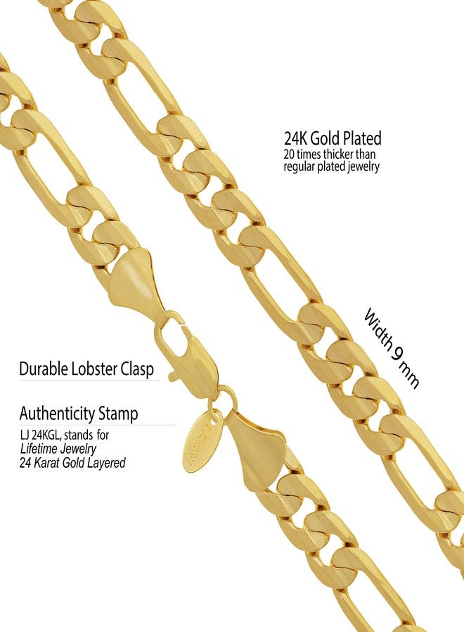 LIFETIME JEWELRY 9mm Figaro Chain Bracelet for Men & Women 24k Real Gold Plated (8.00) - Image 3