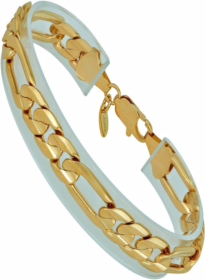 LIFETIME JEWELRY 9mm Figaro Chain Bracelet for Men & Women 24k Real Gold Plated (8.00) - Image 1