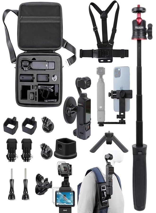 PellKing Accessories Kit for Osmo Pocket 3,Included Carrying Case,Magnetic Mount,Phone Monitor Holder,Selfie Stick,Mini Tripod,Desk Support Mount,Shoulder Strap,Chest Strap,Screen Protector,and Other - Image 1