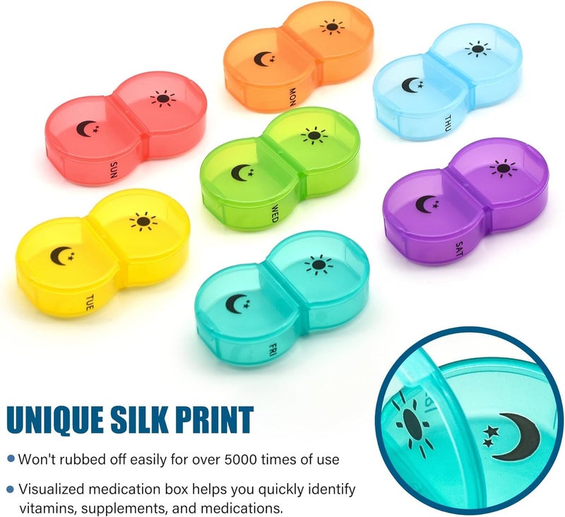 Rabbonix Weekly Medicine Organizer Box 02 Times a Day, Daily Tablets Container Case | Travel Pill Box For 07 days | Black And Multicolor | 01 Pcs - Image 3