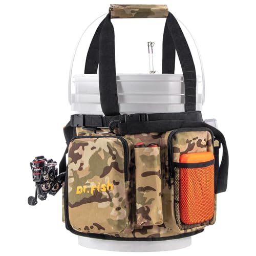 Dr.Fish DrFish 5 Gallon Bucket Tool Organizer Adjustable Gear Bag with 6 Pockets and 2 Rod Holders for Ice Fishing Tackle Storage - Image 1