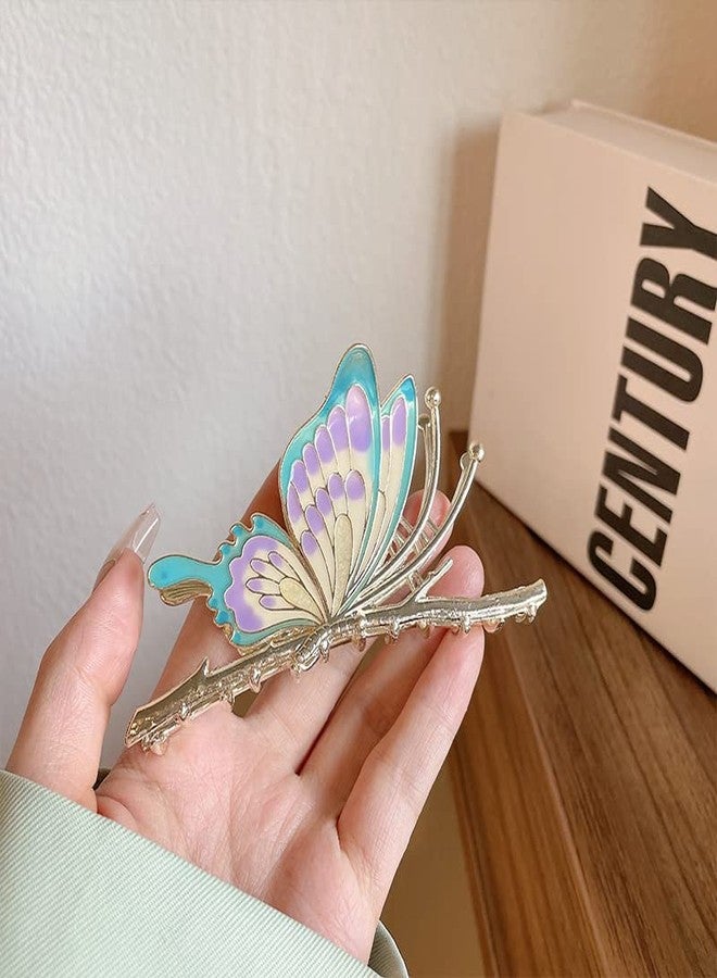 STAR WORK 1 Pcs Big Fancy Metal Non-Slip Hair Clip, Large Jaw Clips, for Women Thin Thick Curly Hair Pearl Hair Clips Sparkly Hold Hair Jaw Clips Cute (Half Clip, Purple) - Image 2