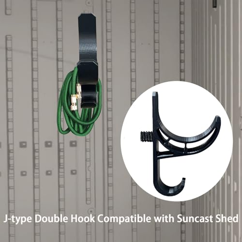spansee JType Double Hook Compatible with Suncast Shed Storage Shed Hooks Compatible with Suncast Storage Shed Tool Hanging Organizer Compatible with Craftsman Shed 2 Pack - Image 3