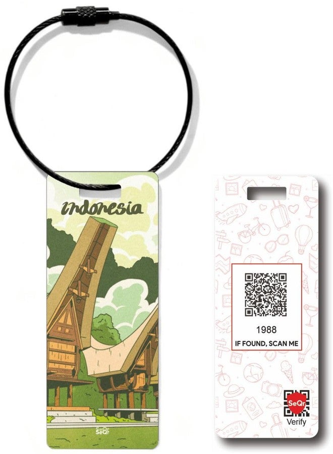 SeQR Smart Lost & Found Luggage Tag - Metal QR Travel ID Tag with Wire Cable for Suitcase, Backpack, Stroller, Golf Bag - Scan & Find Digital Souvenir Tag - Smart Travel Accessory/Indonesia Souvenir - Image 1