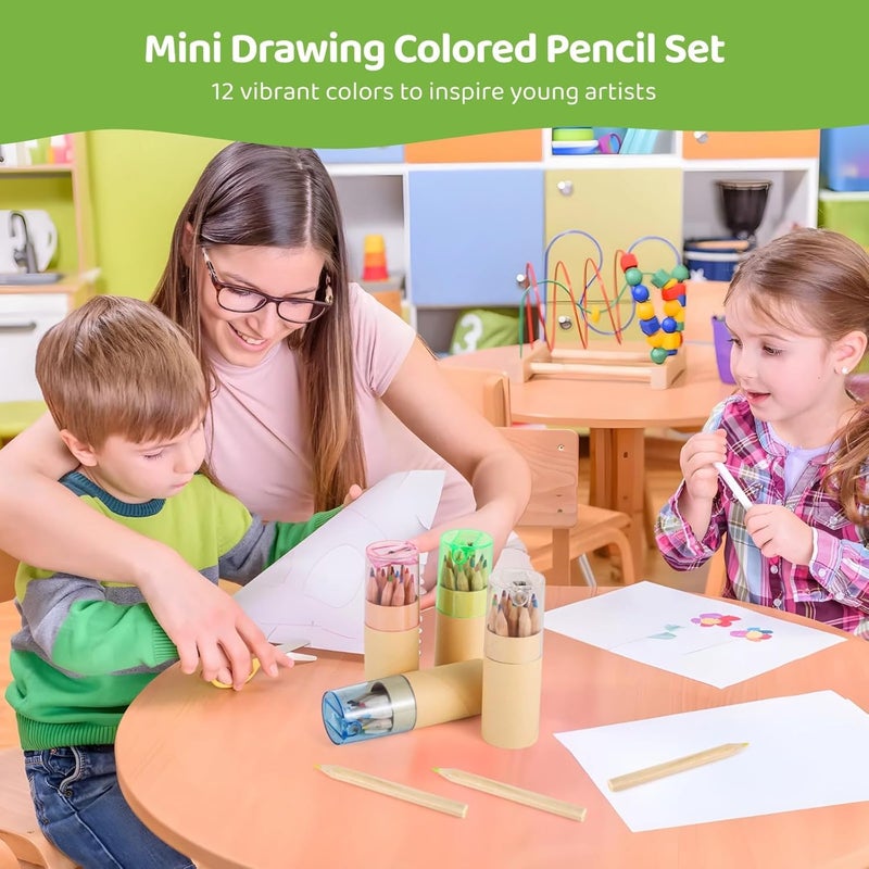 for School Parties, Painting Sketching Writing Colorful Pencils Art Supplies, 40 Sets Mini Colored Pencils with Lid Sharpener, Portable Twelve Colors Pencils in Tube, Mini Pencils for Little Ones - Image 5