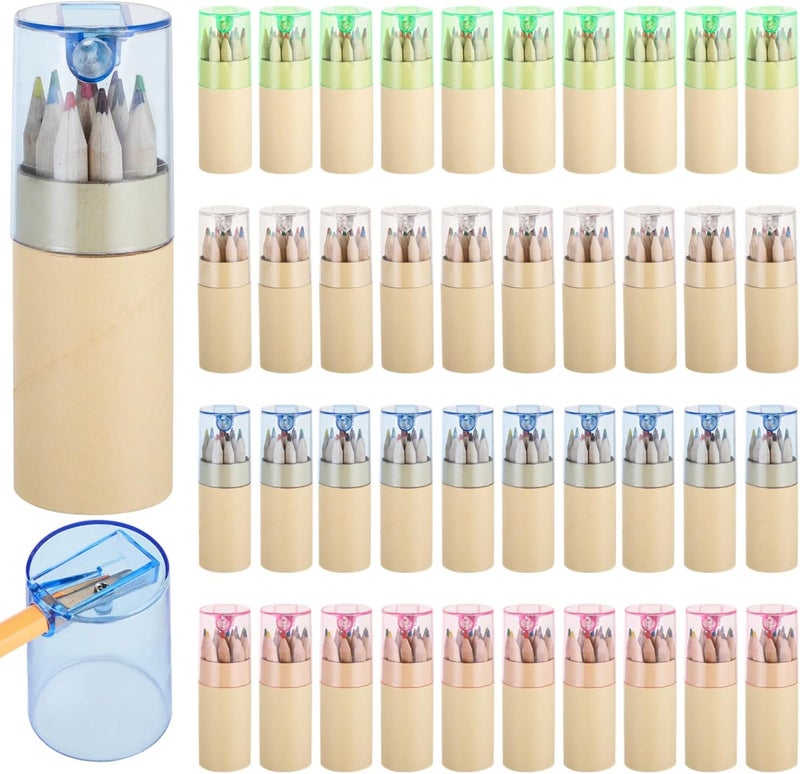 for School Parties, Painting Sketching Writing Colorful Pencils Art Supplies, 40 Sets Mini Colored Pencils with Lid Sharpener, Portable Twelve Colors Pencils in Tube, Mini Pencils for Little Ones - Image 1