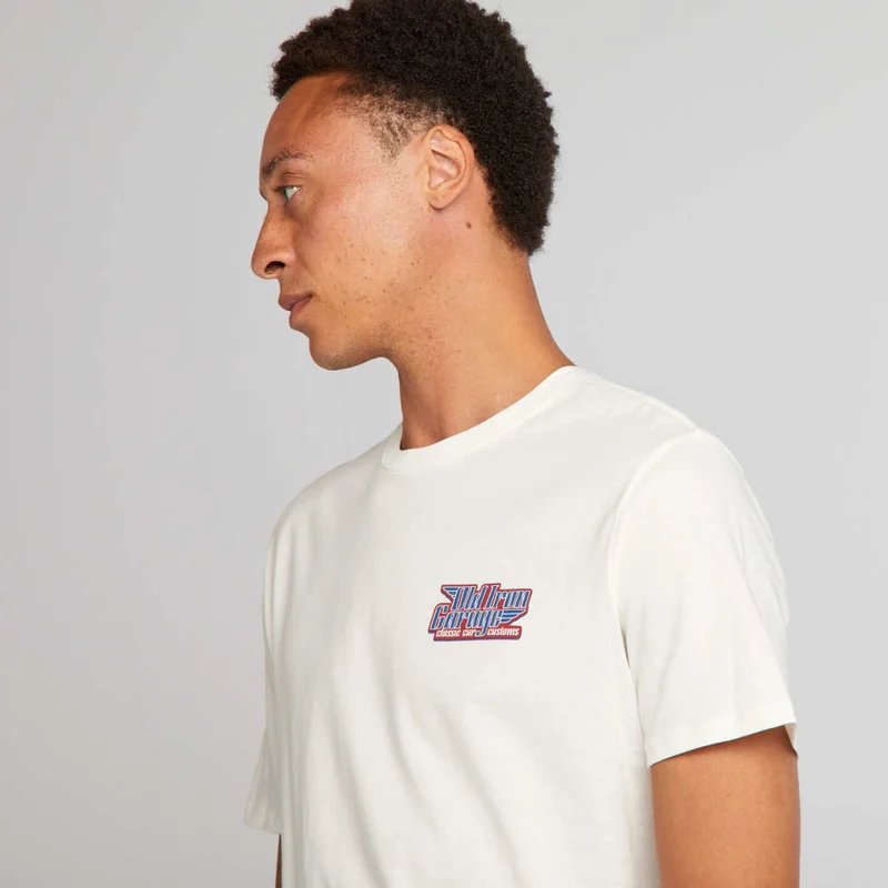Kiabi  Straight-Cut Cotton T-Shirt With Print White for Men | Best Price UAE