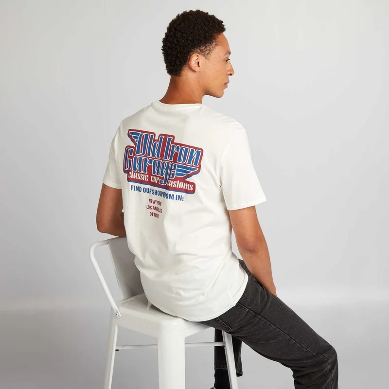 Kiabi Straight-Cut Cotton T-Shirt With Print White