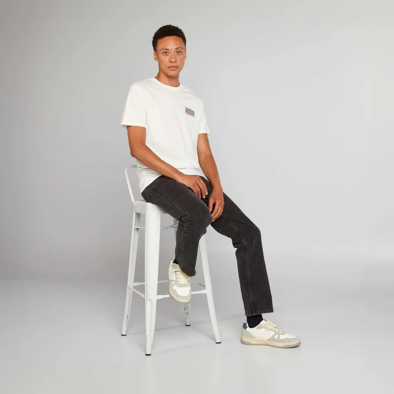 Kiabi Straight-Cut Cotton T-Shirt With Print White