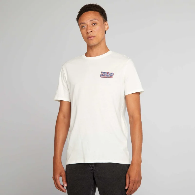 Straight-Cut Cotton T-Shirt With Print White