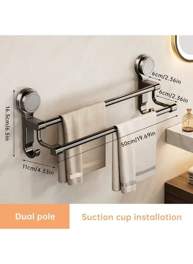 50cm Suction Towel Bar for Bathroom Wall, Double Bath Towel Racks with Suction Cups, No Drill Installation Removable Shower Mat Rod for Towel, Shoes, Lid in Kitchen and Bathroom ( Gray) - Image 1