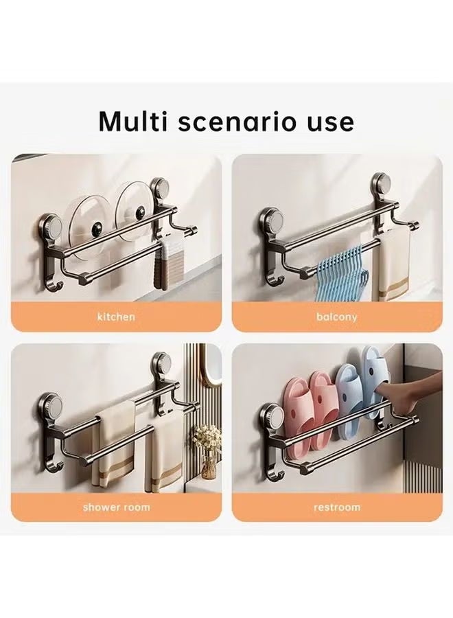 50cm Suction Towel Bar for Bathroom Wall, Double Bath Towel Racks with Suction Cups, No Drill Installation Removable Shower Mat Rod for Towel, Shoes, Lid in Kitchen and Bathroom ( Gray) - Image 5