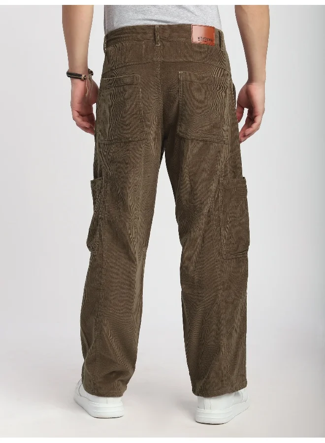 Beyoung Brown Corduroy Cargo Pants