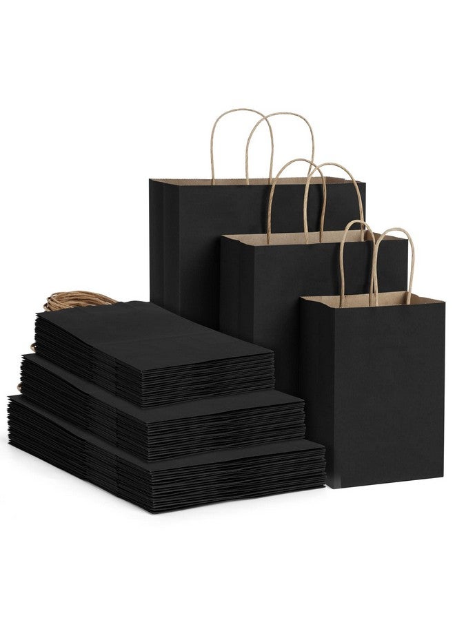 Poever Black Kraft Paper Bags With Handles 5X3X8 & 8X4X10 & 10X5X13 30 Pcs Gift Bags Shopping Bags Goody Bags Recyclable For Birthday Party Takeouts Retail Grocery - Image 1