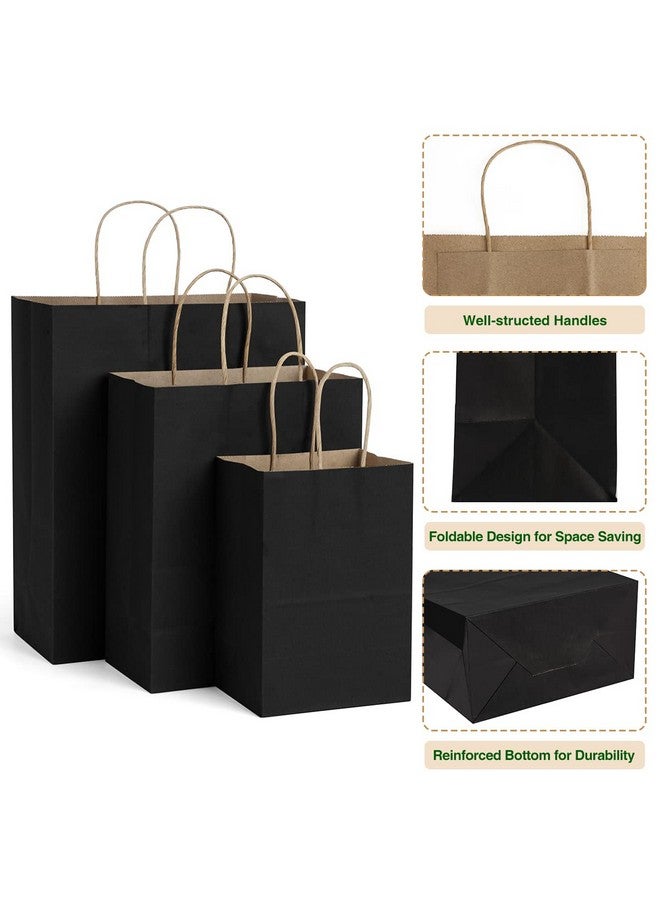 Poever Black Kraft Paper Bags With Handles 5X3X8 & 8X4X10 & 10X5X13 30 Pcs Gift Bags Shopping Bags Goody Bags Recyclable For Birthday Party Takeouts Retail Grocery - Image 3