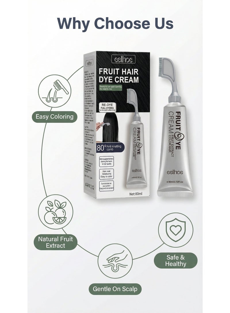 إيلهو صبغة شعر بدون امونيا كريم شعر لصبغ الشعر للنساء والرجال، صبغة شعر اسود طبيعي من صبغات شعر فاخرة كريم للشعر مغذي - Image 3