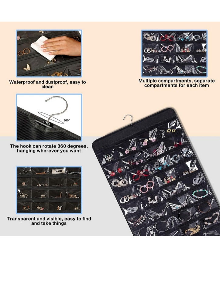 Hanging Jewelry Storage Roll with Metal Hooks, Double-Sided Jewelry Holder ，Jewelry Box， Jewellery Box，The organizer of necklaces, earrings and rings ,Hanging on Closet, Wall, Door, 2piece, Large - Image 2