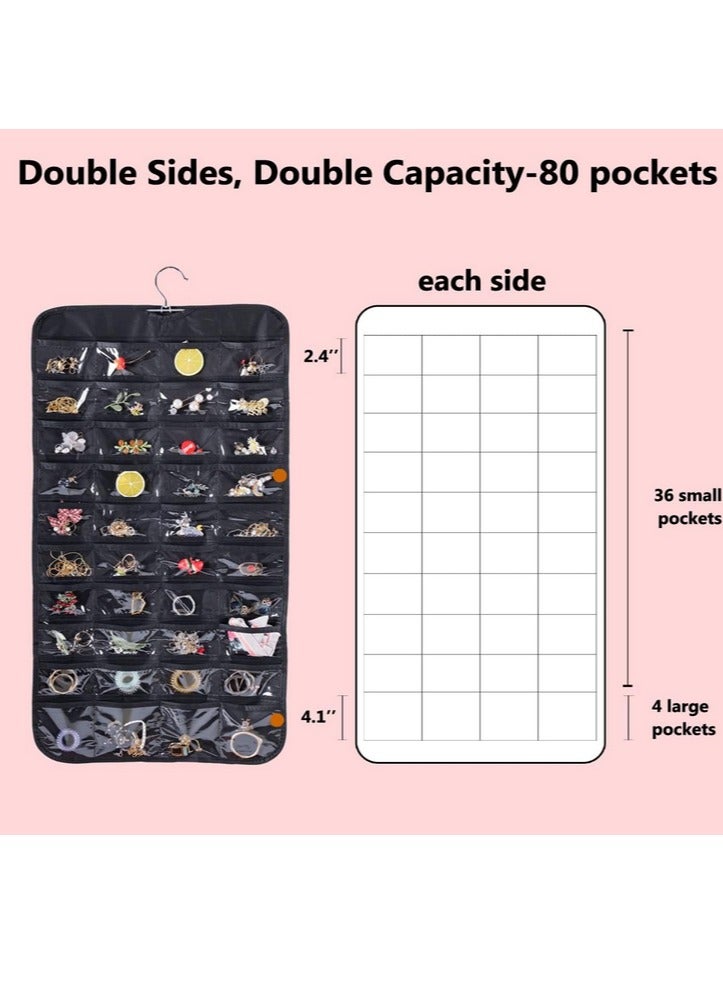 Hanging Jewelry Storage Roll with Metal Hooks, Double-Sided Jewelry Holder ，Jewelry Box， Jewellery Box，The organizer of necklaces, earrings and rings ,Hanging on Closet, Wall, Door, 2piece, Large - Image 3