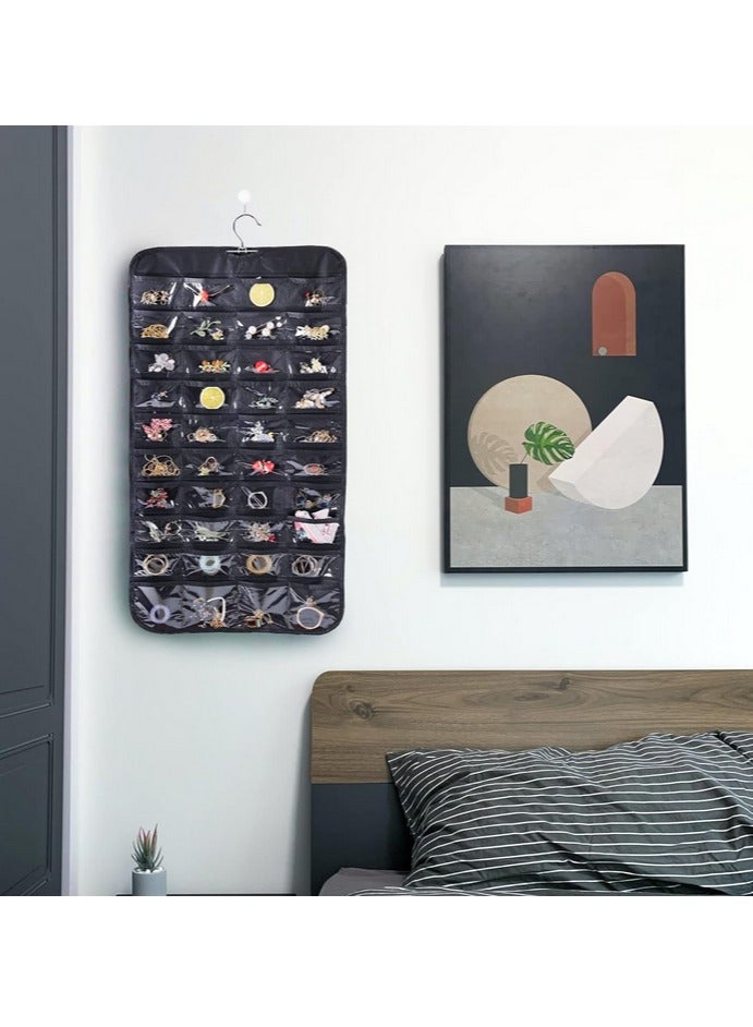 Hanging Jewelry Storage Roll with Metal Hooks, Double-Sided Jewelry Holder ，Jewelry Box， Jewellery Box，The organizer of necklaces, earrings and rings ,Hanging on Closet, Wall, Door, 2piece, Large - Image 4