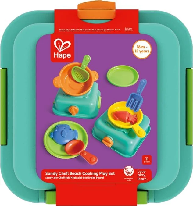 هيب Hape Sandy Chef Beach Cooking Play Set – 11-Piece Pretend Play Kitchen with Utensils