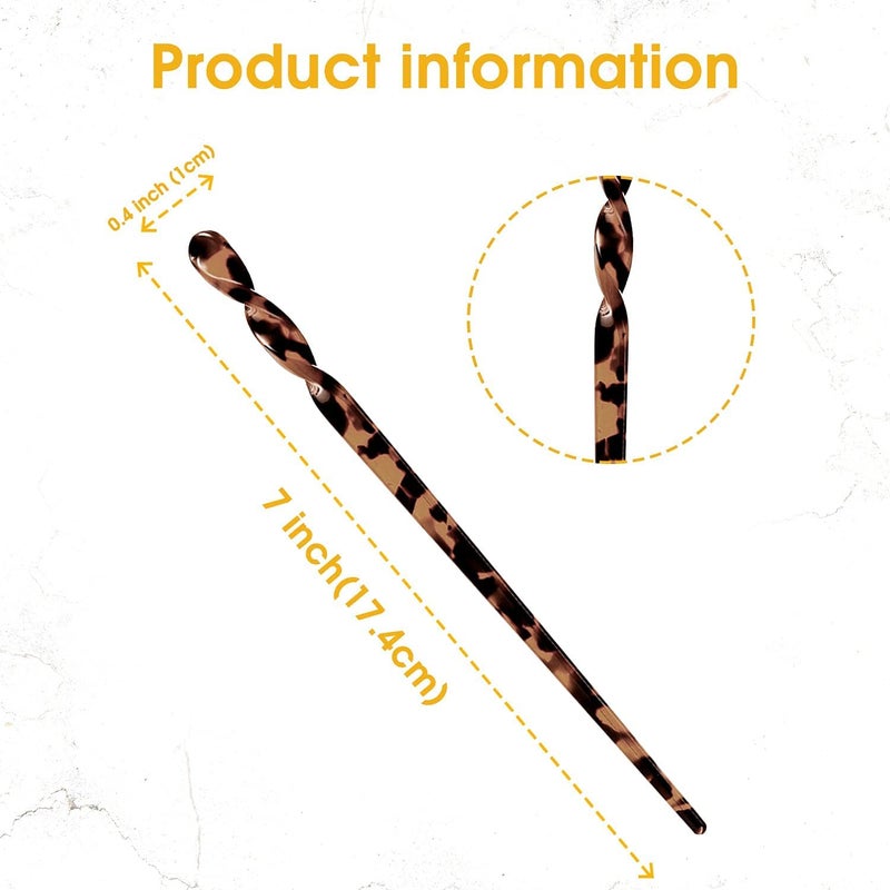 La Jolie Jasmin 10 Pieces Acetate Hair Sticks Leopard Print Hair Pins, Tortoise Shell Hairpin Vintage Hair Chopsticks Retro Hairpins Disk, Hair Accessories for Women Girls (Classic) - Image 4