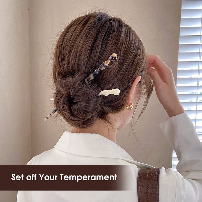 La Jolie Jasmin 10 Pieces Acetate Hair Sticks Leopard Print Hair Pins, Tortoise Shell Hairpin Vintage Hair Chopsticks Retro Hairpins Disk, Hair Accessories for Women Girls (Classic) - Image 5