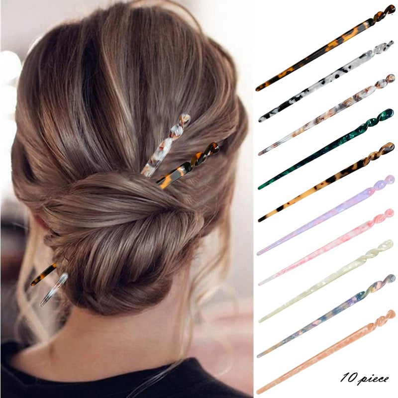 La Jolie Jasmin 10 Pieces Acetate Hair Sticks Leopard Print Hair Pins, Tortoise Shell Hairpin Vintage Hair Chopsticks Retro Hairpins Disk, Hair Accessories for Women Girls (Classic) - Image 2