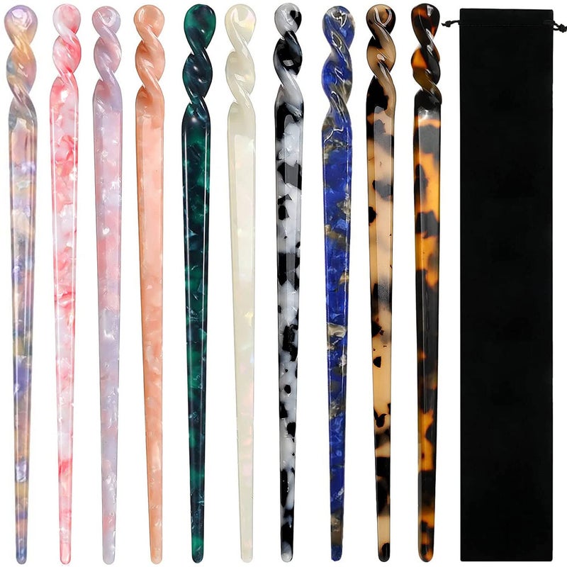 La Jolie Jasmin 10 Pieces Acetate Hair Sticks Leopard Print Hair Pins, Tortoise Shell Hairpin Vintage Hair Chopsticks Retro Hairpins Disk, Hair Accessories for Women Girls (Classic) - Image 1